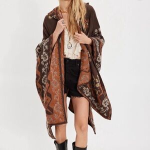 Free People Brown and Orange Knit Poncho. NWOT